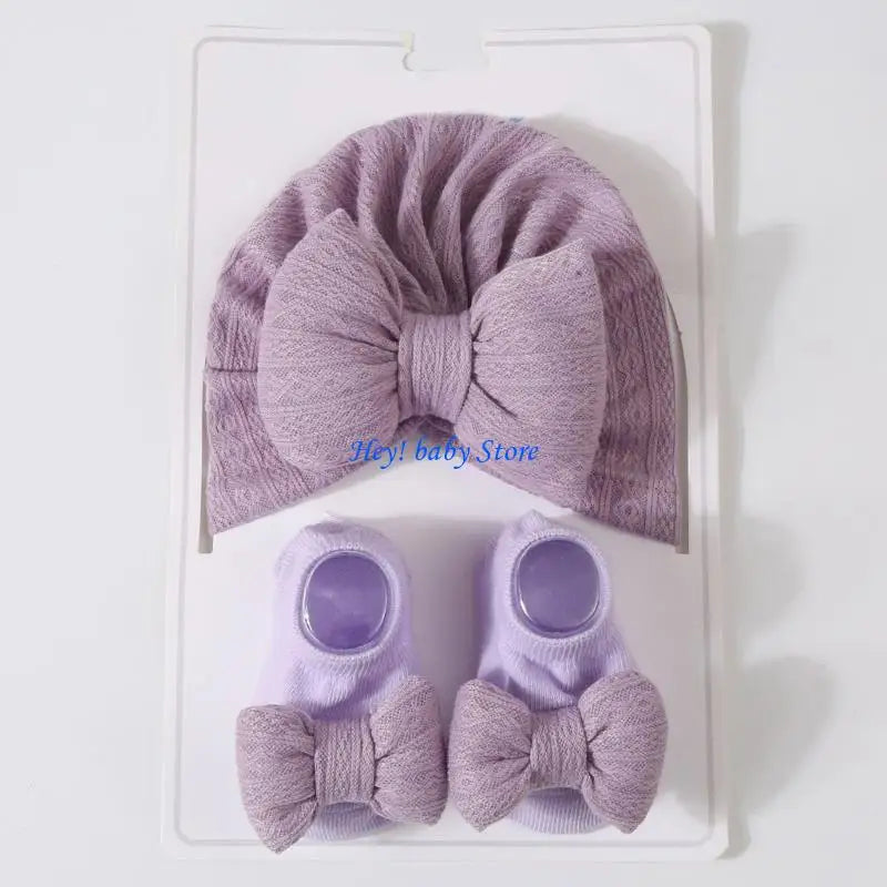 Baby Girl Turban Hat & Socks Gift Set | Soft Knit Cotton 0–3Y