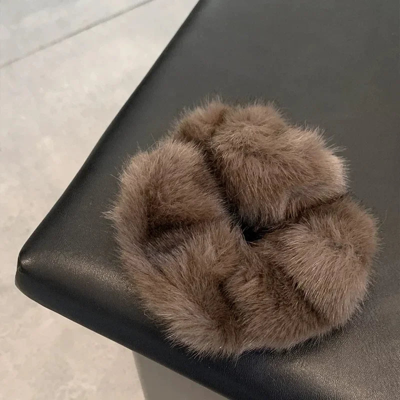 Autumn Winter High-quality Faux Mink Fur Pleated Large Intestine Hair Band Versatile and Elegant with Soft and Fluffy Hair Tie Peaceful Pleasures Health and Wellness Coffee colored