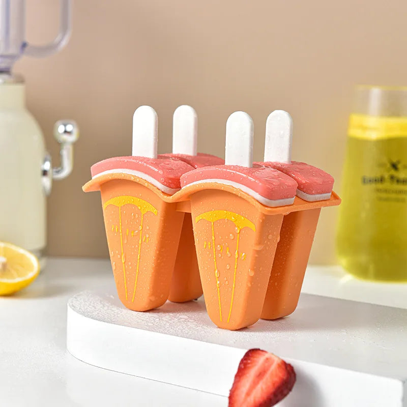 4-Grid Fruit Shaped Popsicle Molds with Lids | BPA-Free 4pcs