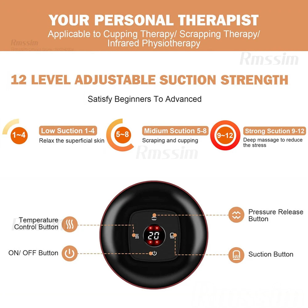 Smart Vacuum Cupper Body Cupping Scraping Massager Electric Heated Suction Cup Device Back Neck Arm Massager Relieve Fatigue Peaceful Pleasures Health and Wellness
