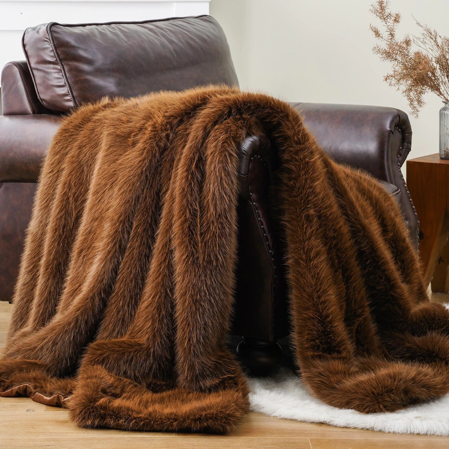 Battilo Fluffy Soft Blankets Luxury Fur blanket for Bed Sofa Mink Faux Fur Throw and Blankets Large Warm Blanket for Home Decor Peaceful Pleasures Health and Wellness Coffee 152x203cm