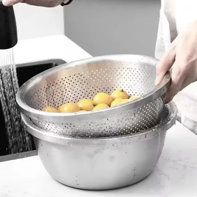 Multi Functional Stainless Steel Vegetable Bowl, Egg Mixing Bowl, Drain Basket, Soup Basin, Kitchen Cooking And Storage Tool Peaceful Pleasures Health and Wellness