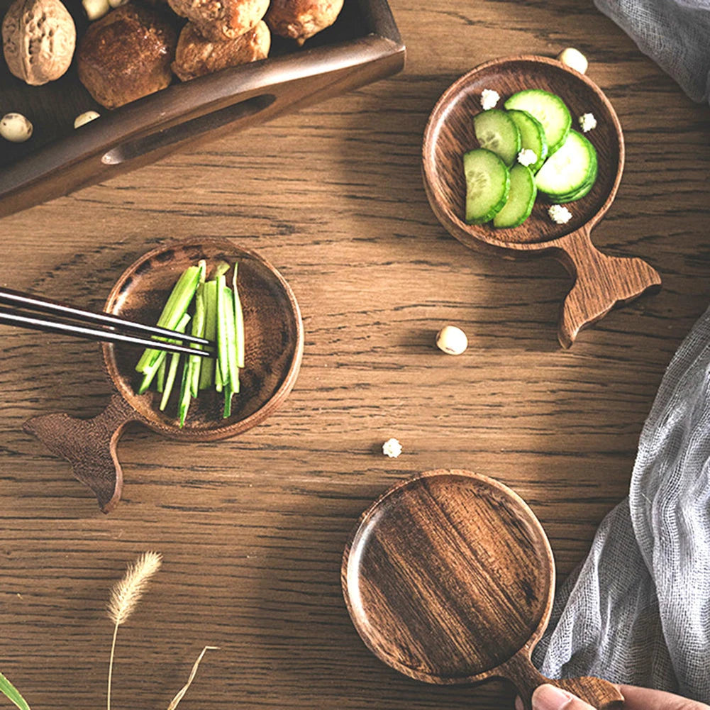 Fish-Shaped Wooden Condiment Dipping Dish with Handle Condiment Dipping Dish Peaceful Pleasures Health and Wellness