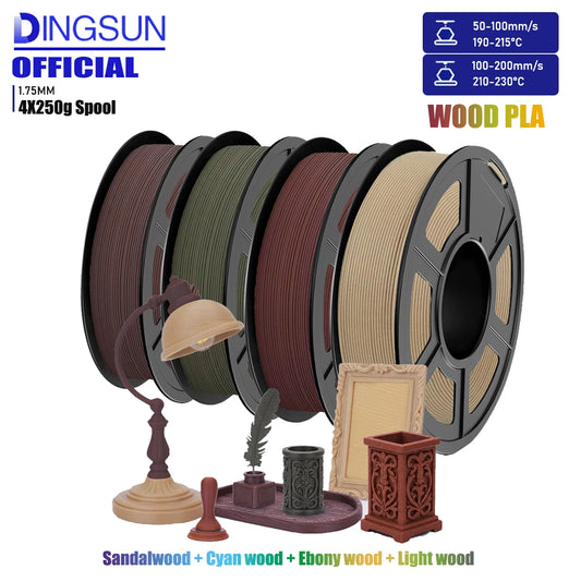 1.75mm Wood PLA Filament Bundle 4x250g – Vacuum Packed Spools 3D Printer Filament Peaceful Pleasures Health and Wellness 4 Color set W