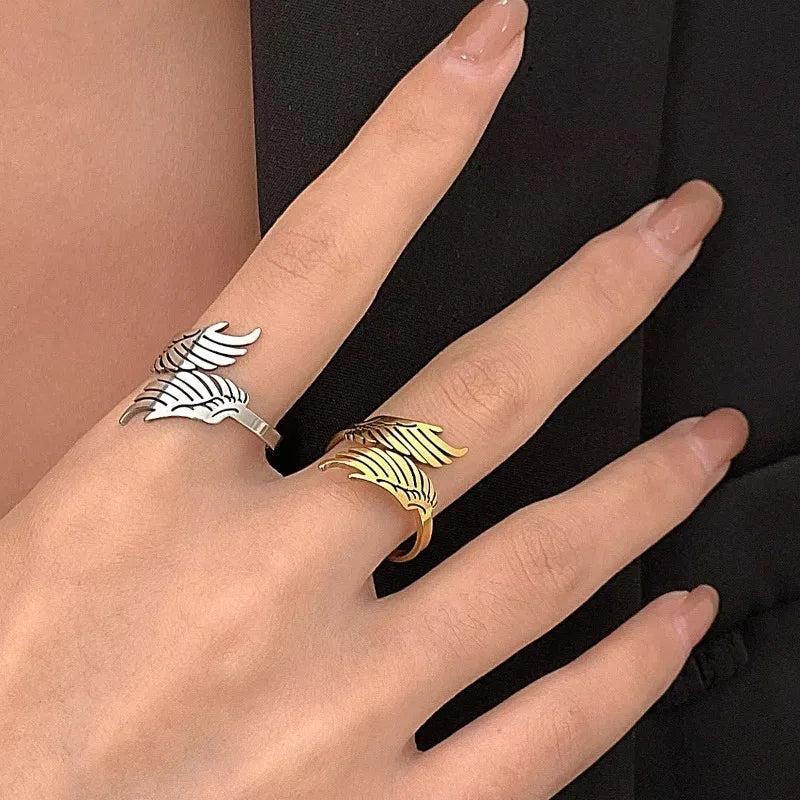 Stainless Steel Wings Ring – Adjustable Couple Jewelry Gift