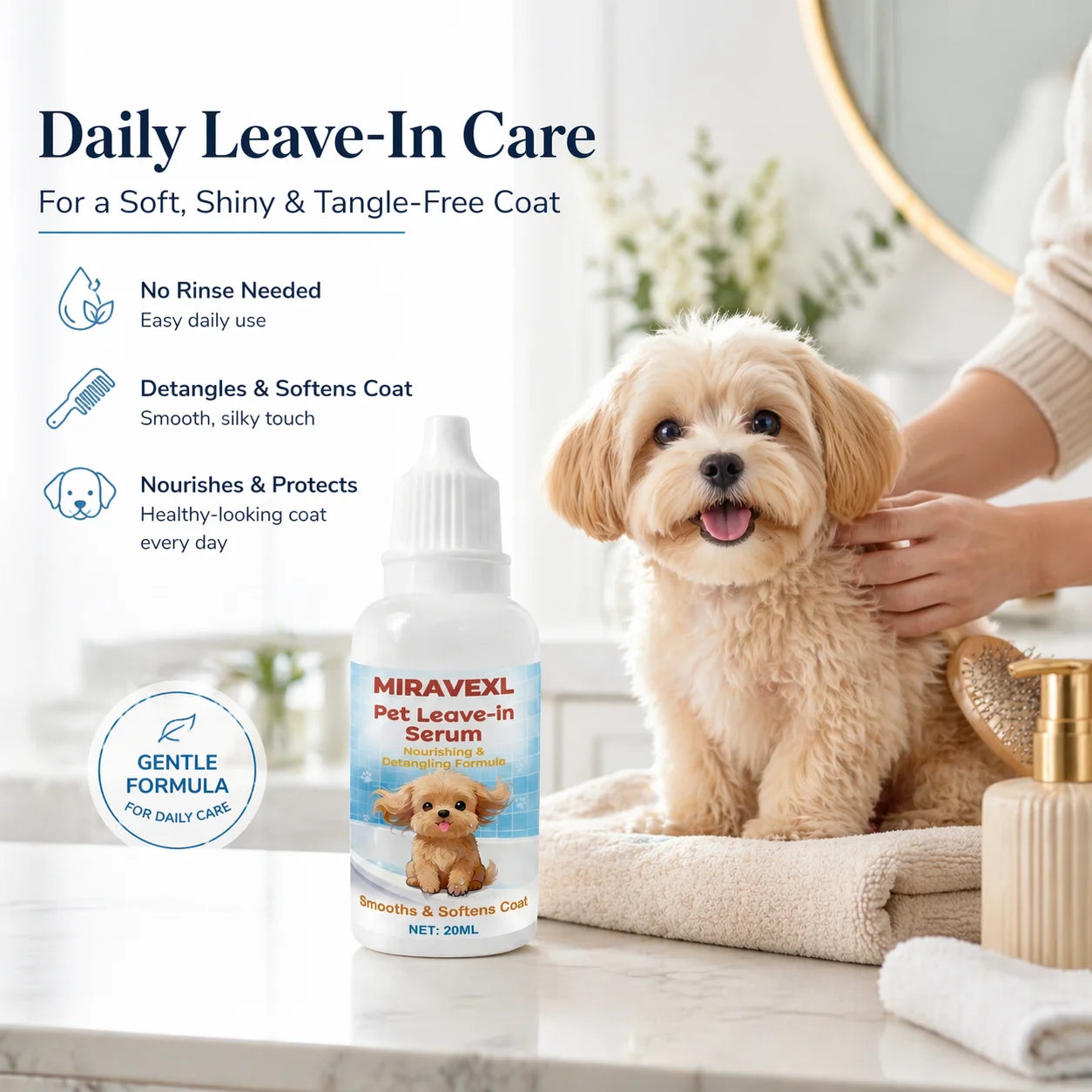 Pet Leave-In Serum - Nourishing, Detangling & Moisturizing Formula for Soft, Smooth & Healthy Dog Coat - Anti-Frizz Peaceful Pleasures Health and Wellness