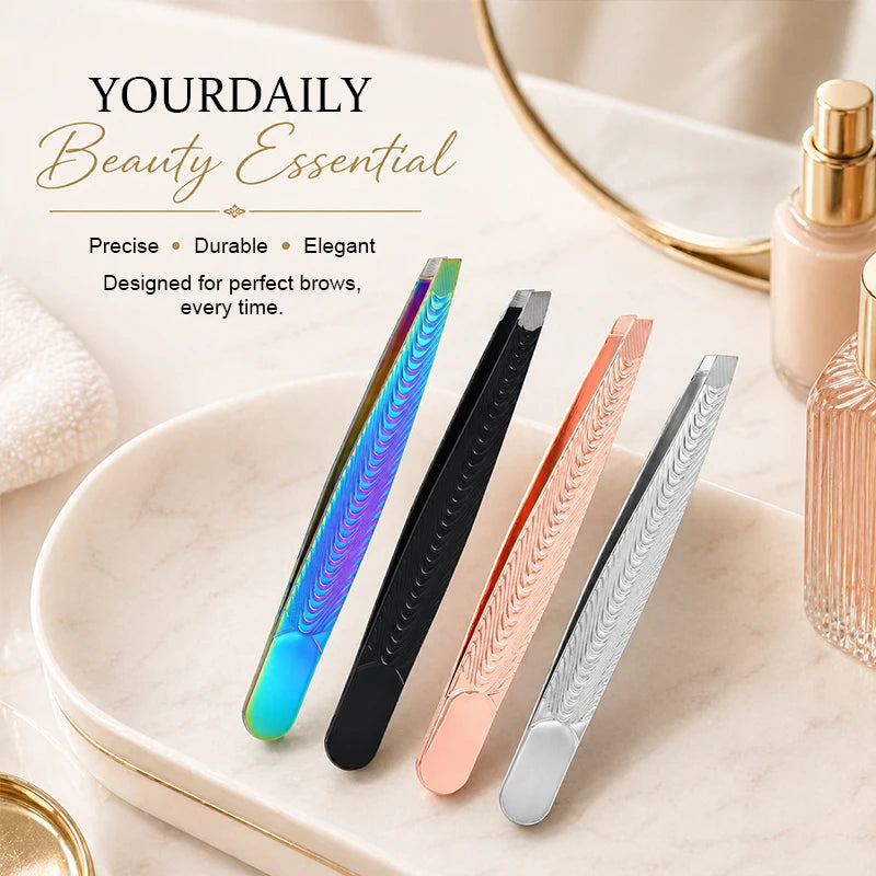 Stainless Fish Slant Black Coated Eyebrow Tweezers - Professional Hair Removal for Women, Ingrown Hair, Splinter, Daily Beauty Peaceful Pleasures Health and Wellness