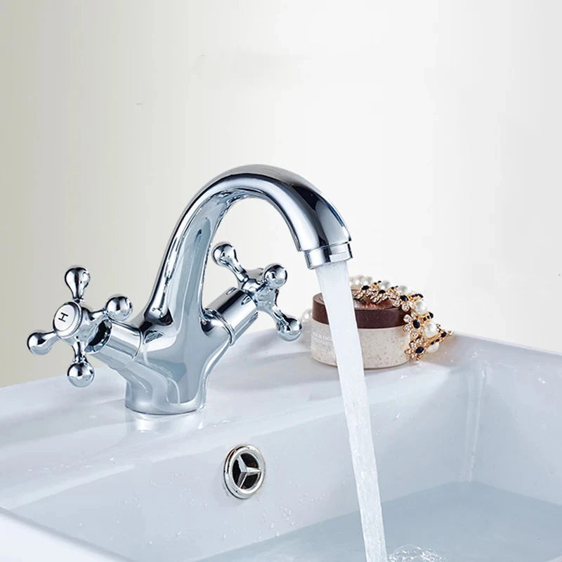Antique Brass Dual Handle Basin Faucet | Hot & Cold Mixer Tap