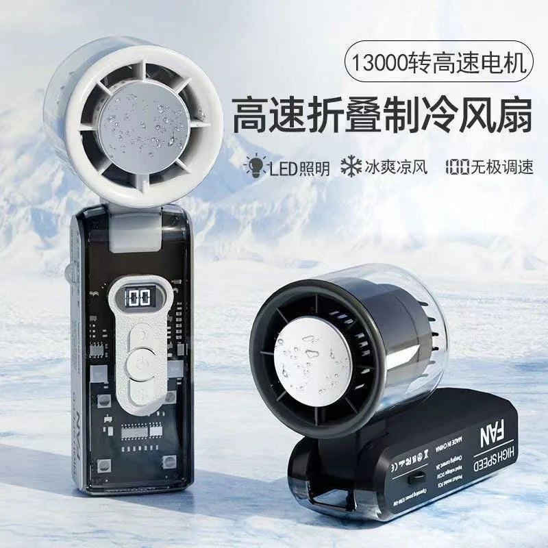 HOMEFISH Handheld High-Speed Cooling Fan Outdoor Transparent Mecha Fan USB Mini Desktop Turbine Ice Home Appliances Fan Peaceful Pleasures Health and Wellness