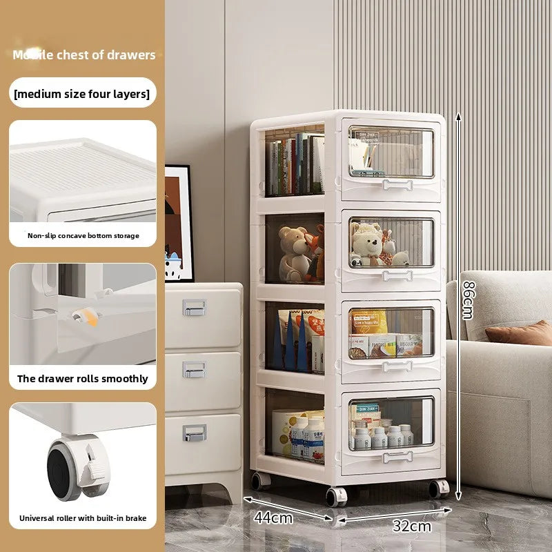 Drawer Storage Cabinet with Wheels: Heavy-Duty Large Capacity Organizer for Snacks, Toys & Household Items in Living Room Peaceful Pleasures Health and Wellness 4 Layer 32cm