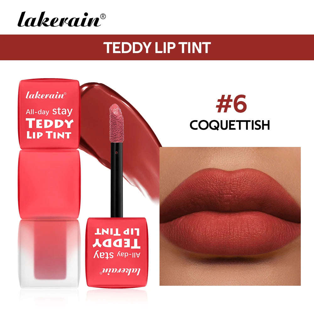 6pcs/set Teddy Velvet Non-stick Cup Lip Glaze Matte Lipstick Waterproof Longlasting Color Liquid Silky Saturation High Lip Gloss Peaceful Pleasures Health and Wellness 06 Coquettish