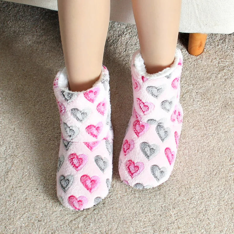 Women's Plush Heart Slippers | Warm Furry Indoor House Shoes