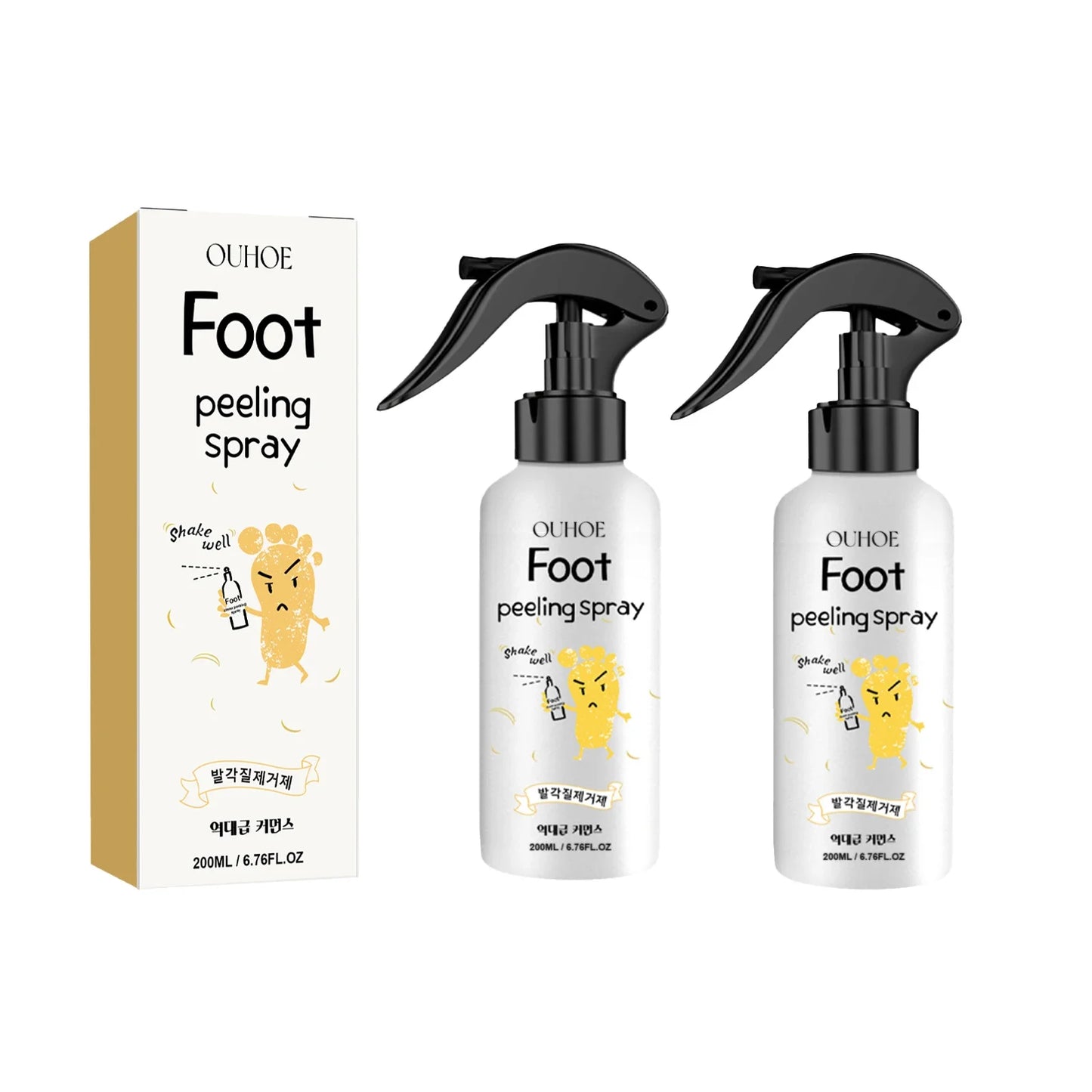 Ouhoe Foot Exfoliating Spray 72H Moisture Lock Callus Softener Anti Dry Crack Repair Odor Control Brightening Foot Care Liquid Peaceful Pleasures Health and Wellness 2pcs