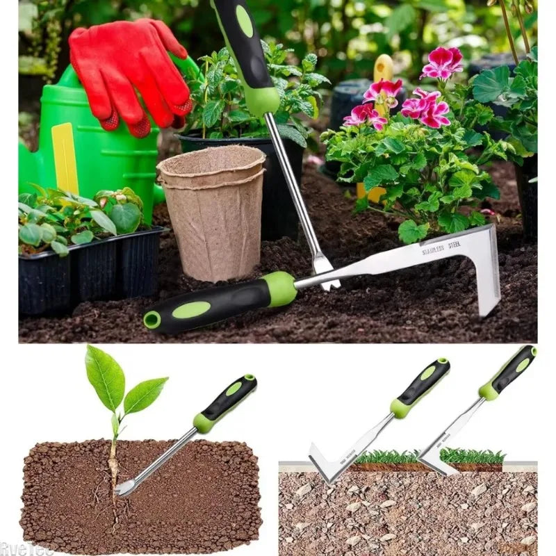 2-Piece Stainless Steel Hand Weeder Set | L-Shaped Crack Weeder