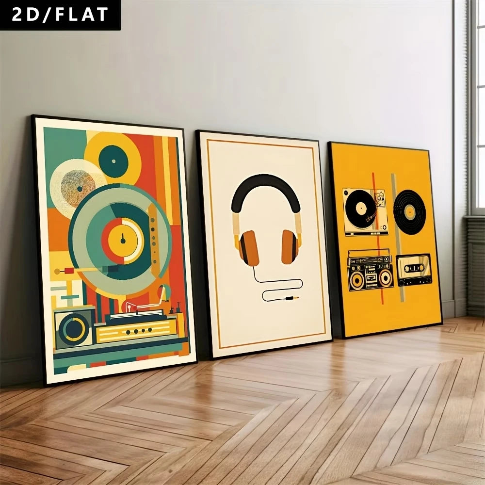 3-Piece Retro Music Canvas Wall Art | Phonograph & Radio Print