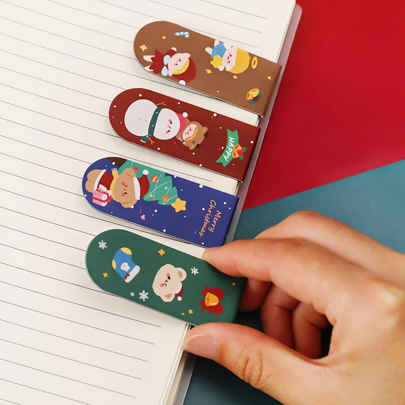 Bview Art 4-Pack Cartoon Christmas Magnetic Bookmarks Double-sided