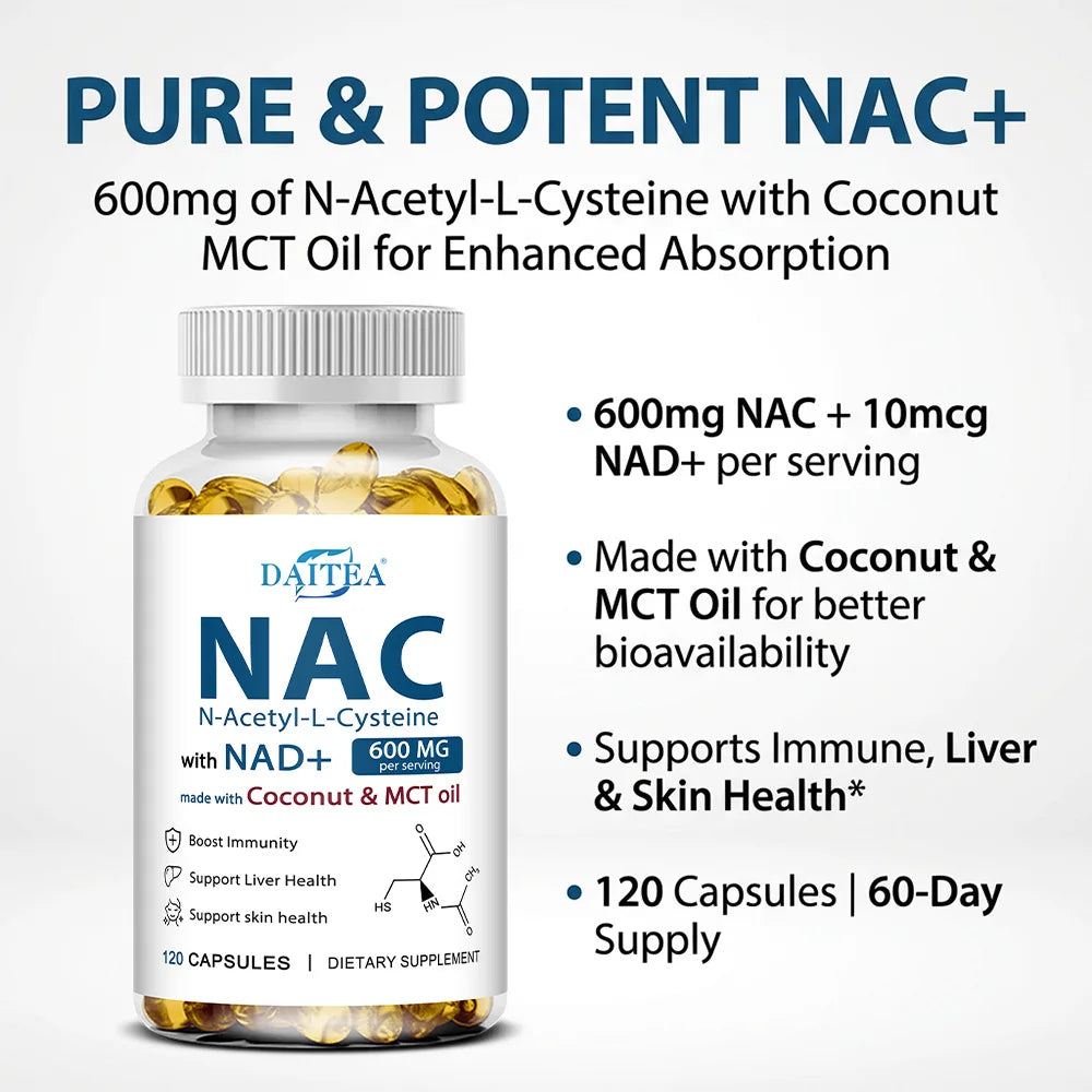 Nac Supplement Capsules, N-acetyl Cysteine with NAD+ || Double Strength - Support for Immune, Liver Health, Respiratory Health Peaceful Pleasures Health and Wellness