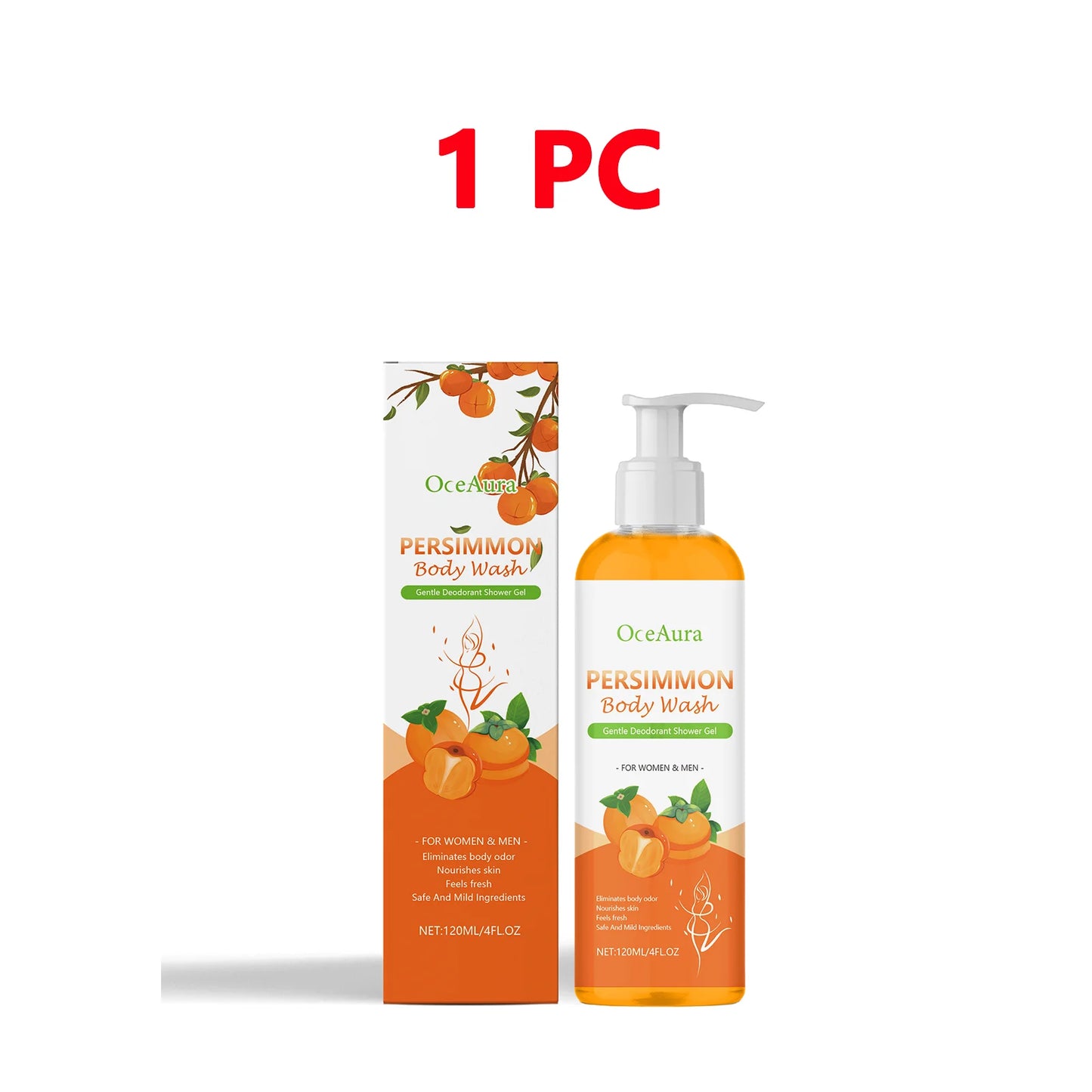 OceAura Persimmon Body Wash – Odor Control & Moisturizing Shower Gel