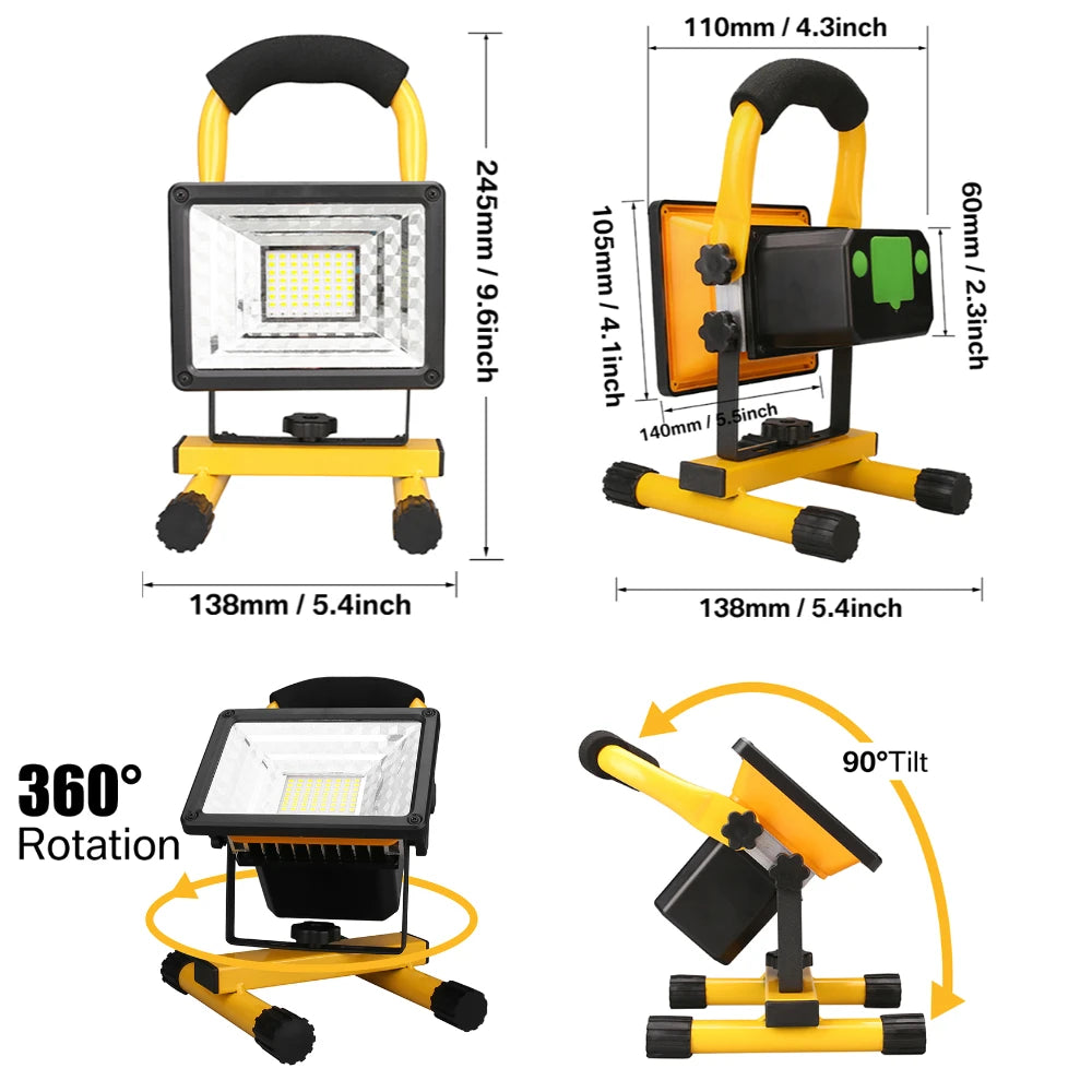 100W COB Rechargeable LED Work Lights 5000LM Waterproof Portable Flood Light with Stand for Outdoor Camping Hiking Garage Repair Peaceful Pleasures Health and Wellness