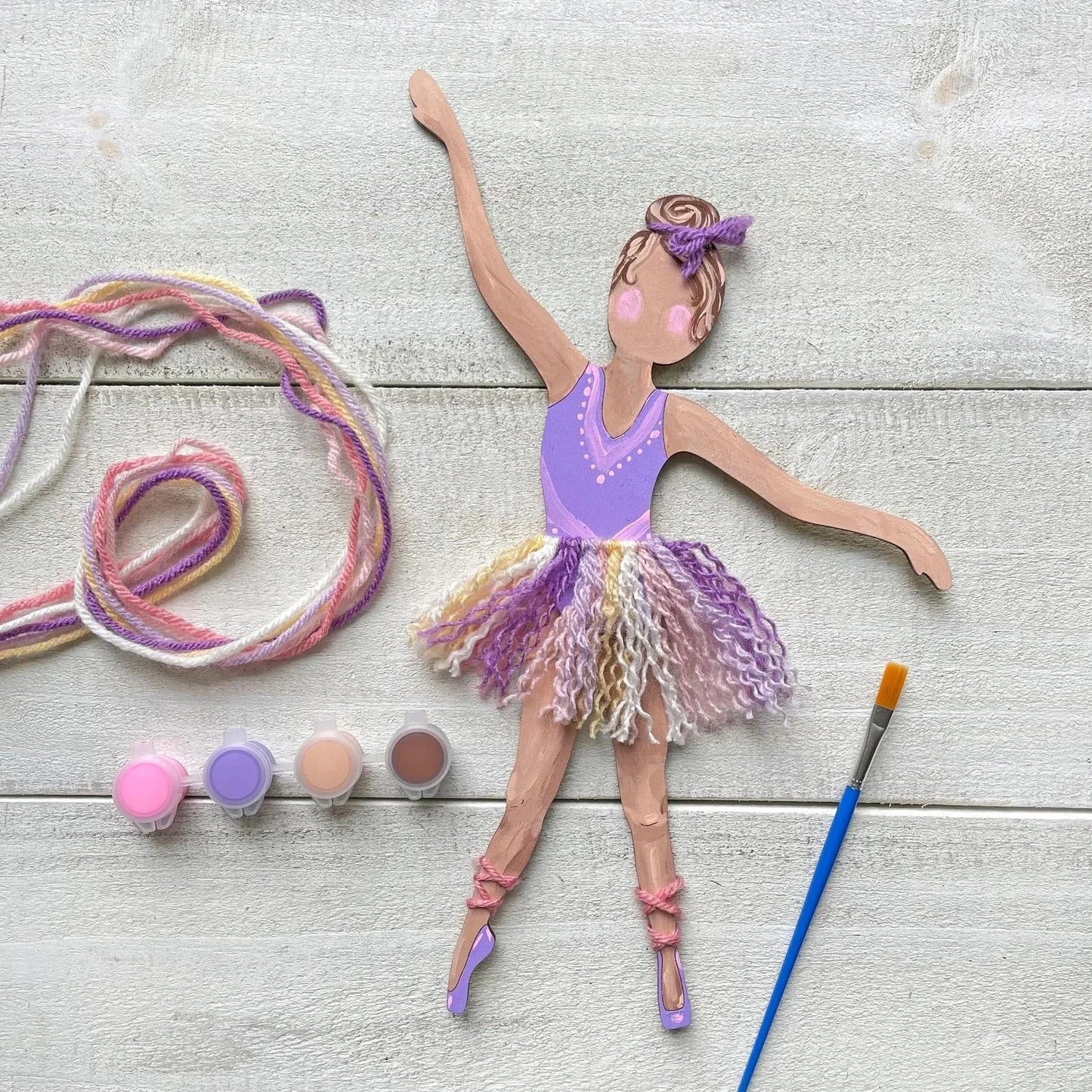 Ballerina Self-Portrait Wood Craft Kit – Paint & Yarn Included