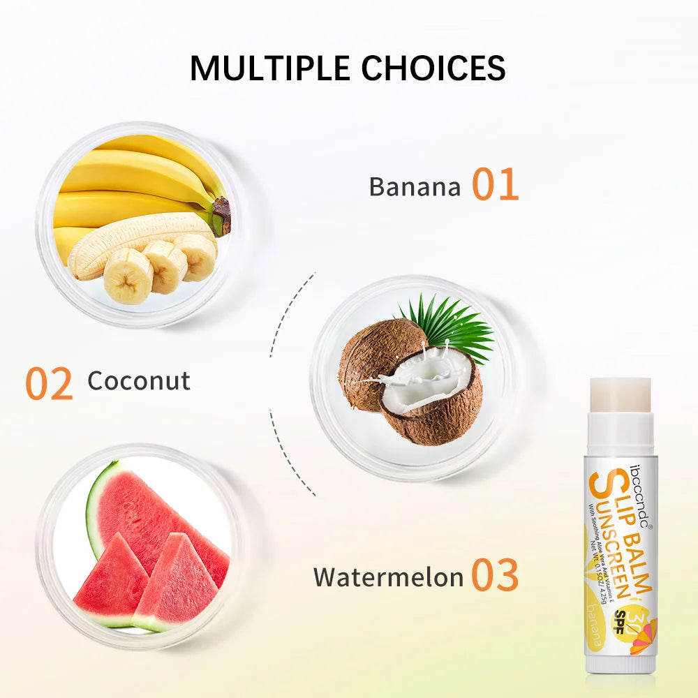 1 Piece Sunscreen Lip Balm SPF 30 UVA Protection Lips Moisturizer Watermelon Coconut Banana Flavor Colorless Lipstick Sun Care Peaceful Pleasures Health and Wellness