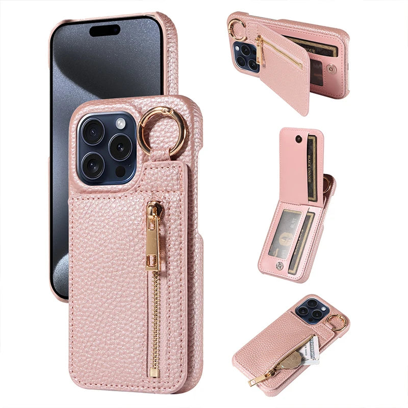 Case for iphone 17 pro max leather case for iphone 15 pro max with pocket for iphone wallet magsafe Phone case card storage Peaceful Pleasures Health and Wellness Rose gold iPhone 15 Pro Max