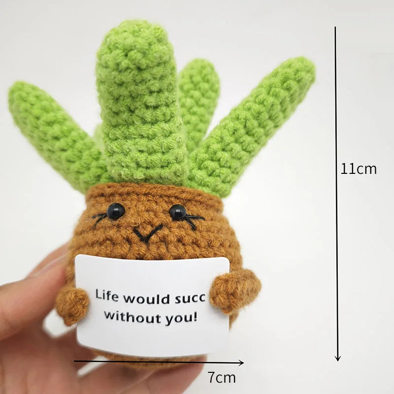 Crochet Sunflower Pot Ornament | Handmade Gift with Positivity Card