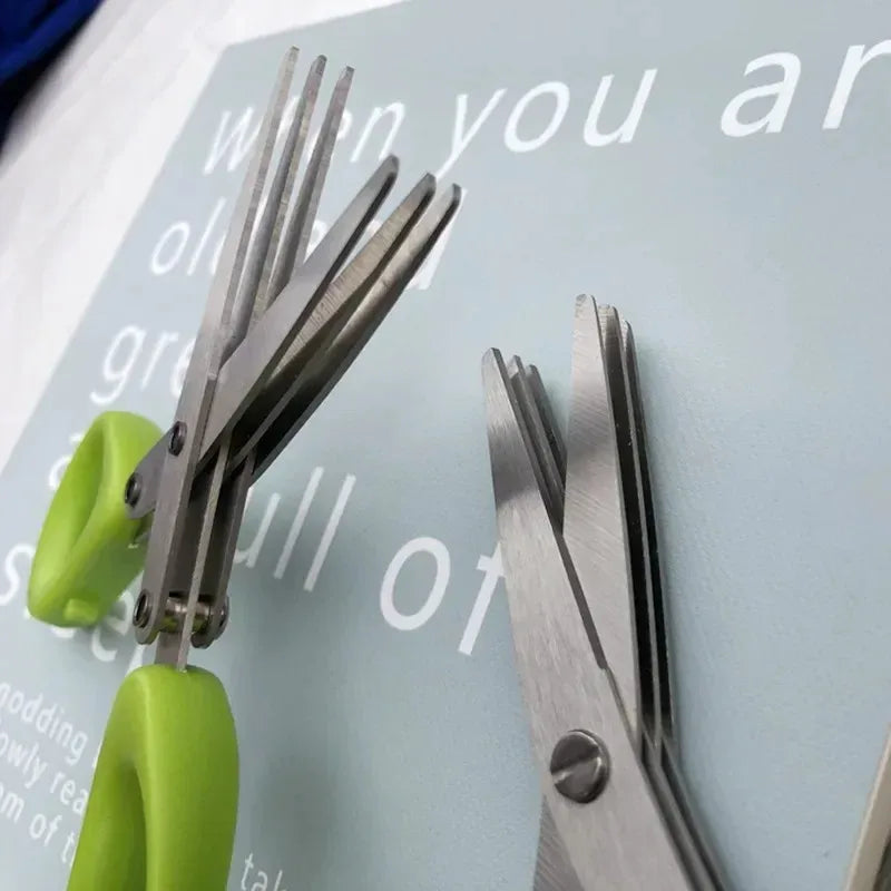 Multi-functional Stainless Steel 5 Layer Kitchen Scissors Pepper Shredded Chopped Scallion Cutter Laver Cut Cooking Tool Peaceful Pleasures Health and Wellness