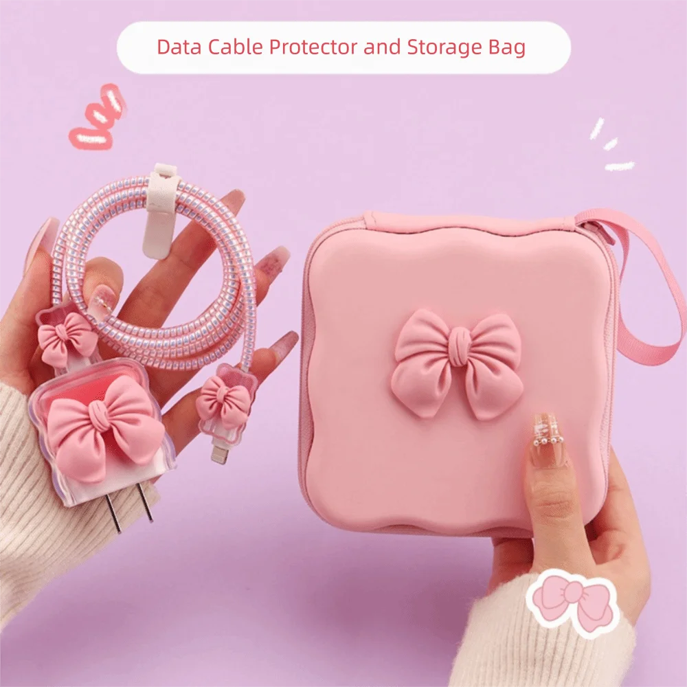 Charger Protector Cable Organiser Protection Sleeve Breathable Power Cable Bag Organizer TPU with Storage Bag Cord Winder Kit Peaceful Pleasures Health and Wellness Pink
