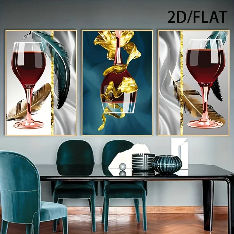 3-Piece Red Wine Glass Canvas Wall Art | Kitchen & Bar Decor Canvas Wall Art Set Peaceful Pleasures Health and Wellness