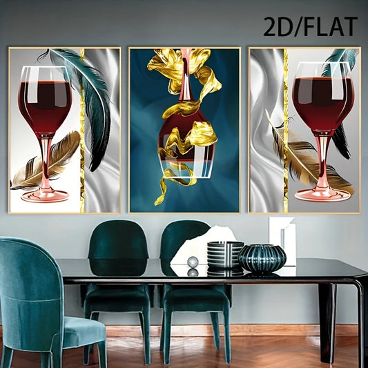 3-Piece Red Wine Glass Canvas Wall Art | Kitchen & Bar Decor Canvas Wall Art Set Peaceful Pleasures Health and Wellness