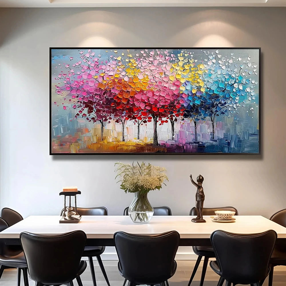 No Framed Colored Tree Wall Art Decor, Happiness Tree Canvas Painting, Abstract Tree Landscape Artwork Print Picture, Decorative Peaceful Pleasures Health and Wellness