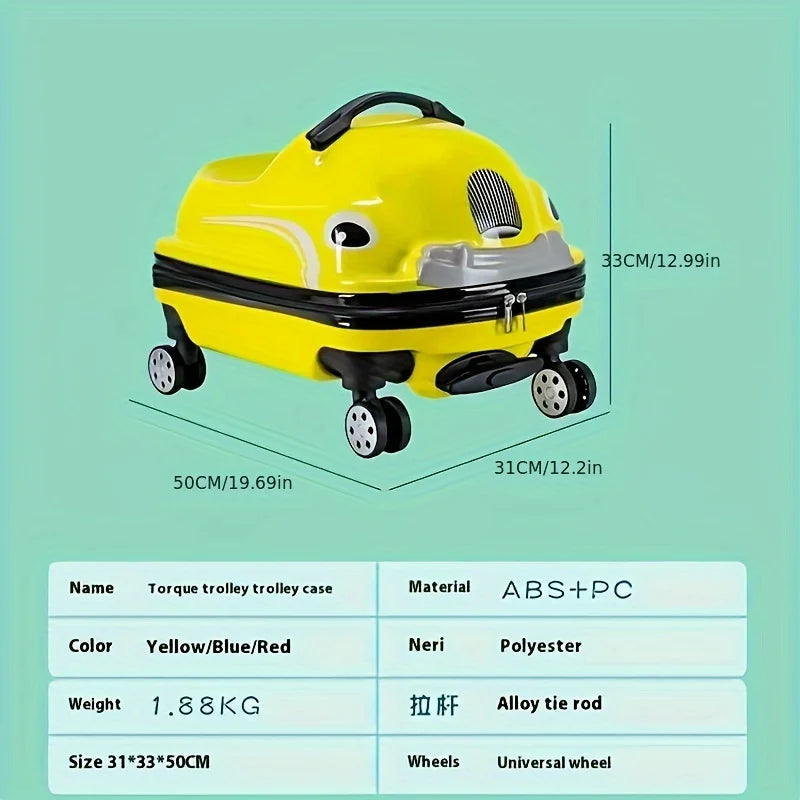 20-Inch Cartoon Car Kids' Pull-Along Suitcase with Spinner Wheels, 88.18LB Capacity, ABS PC Shell, Iron Handle, Zipper Closure Peaceful Pleasures Health and Wellness
