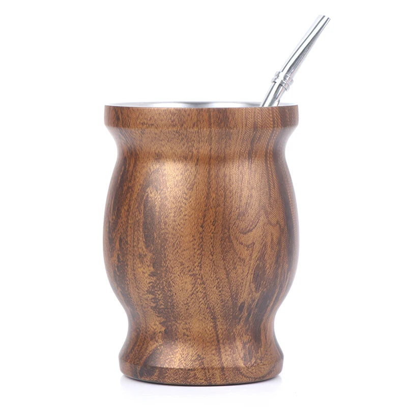 Stainless Steel Yerba Mate Gourd 8oz Cup with Bombilla Straws