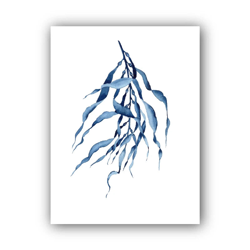 Blue Coral Watercolor Canvas Wall Art | Coastal Seaweed Print Canvas Wall Art Peaceful Pleasures Health and Wellness 4 20x30cm Unframed