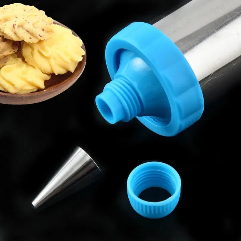 Stainless Steel Cookie Decorating Gun Set | 3 Nozzles & Scraper for Cookies, Cream & Pastry