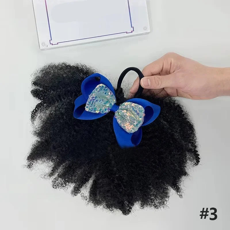 2pcs/ Luxury Kids Hair Buns Kids Afro Puff Soft Like Natural Human Hair Hand Feel Marley Kinky Bulk for Hair Girl with Elastic Peaceful Pleasures Health and Wellness dark blue