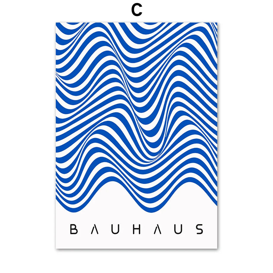 Mid Century Modern Blue Bauhaus Abstract Canvas Wall Art Print