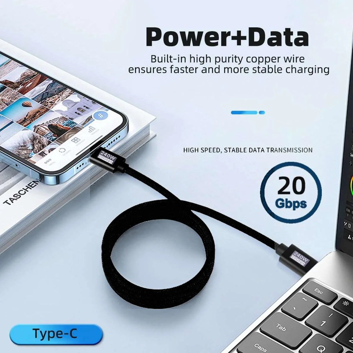 USB 3.2 20Gbps 240W Type-C Cable | 4K 60Hz | Steam Deck