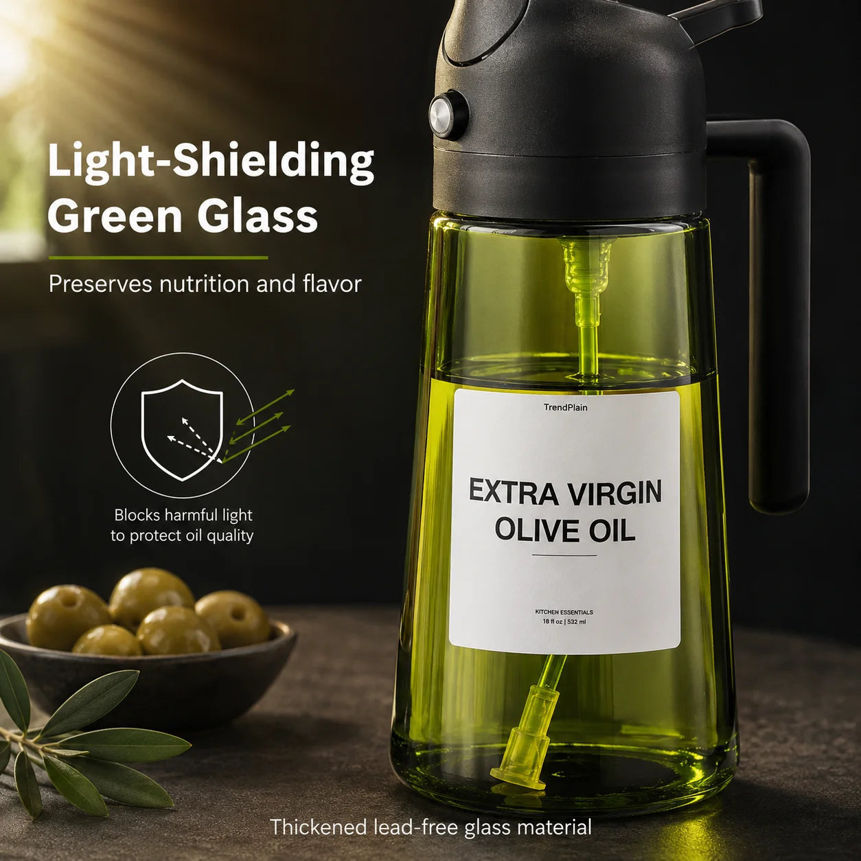 2-in-1 16oz 470ml Brown Glass Oil Sprayer Leakproof Eco-Friendly Olive OilDispenser Perfect for Cooking BBQ Grill Air Fryer Peaceful Pleasures Health and Wellness