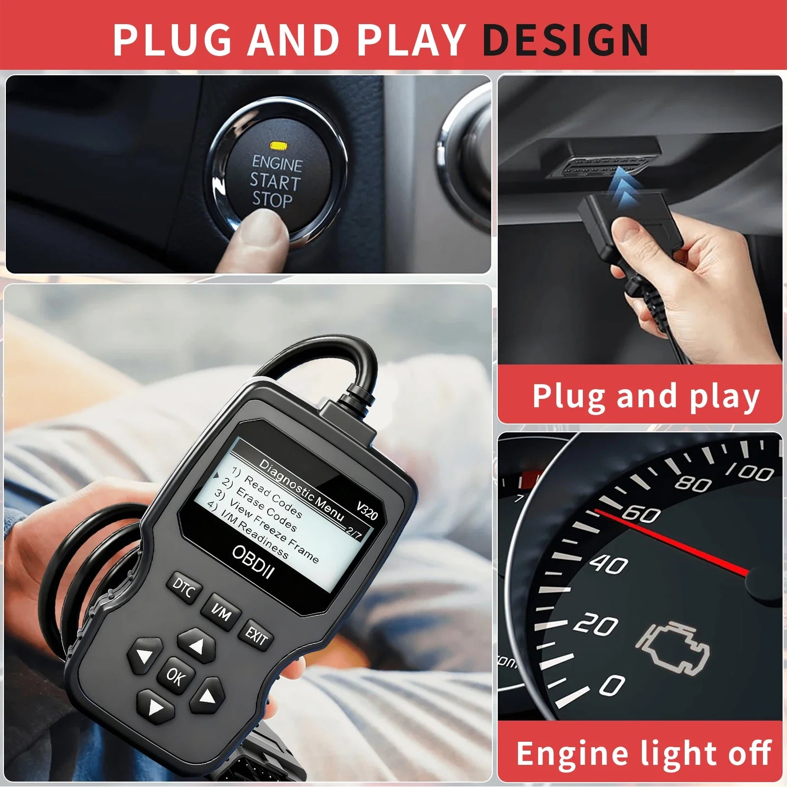 2025 New Model Obd2 Scanner — Handheld Car Diagnostic Tool That Supports Code Reading/Erasure, Real-Time Data Stream, Engine Fault Light, Battery Testing, Etc Red and Black Design, Suitable for Vehicle Diagnostics, Vehicle Peaceful Pleasures Health and Wellness
