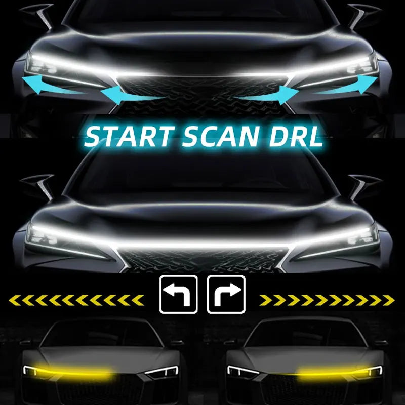 12V LED Car Hood DRL Light Strip with Turn Signal & Scan Effect