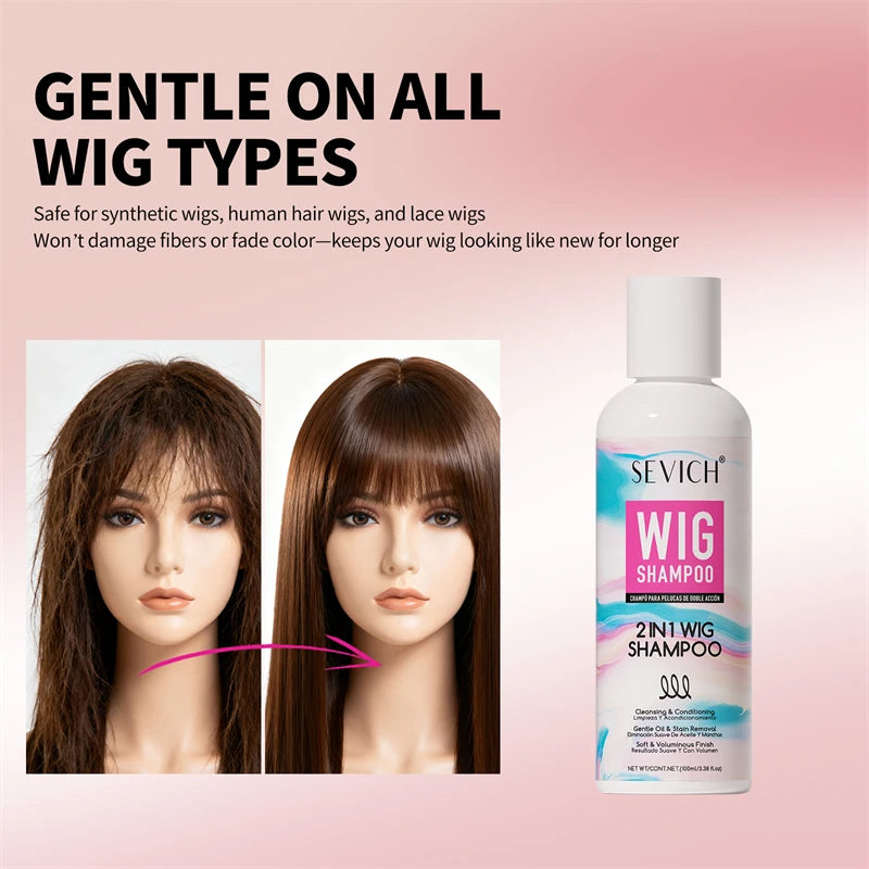2-IN-1 Wig Shampoo Professional Anti-Frizz Softening Wig Care Shampoo Deep Cleansing Moisturizing Hair Conditioner for All Wig Peaceful Pleasures Health and Wellness