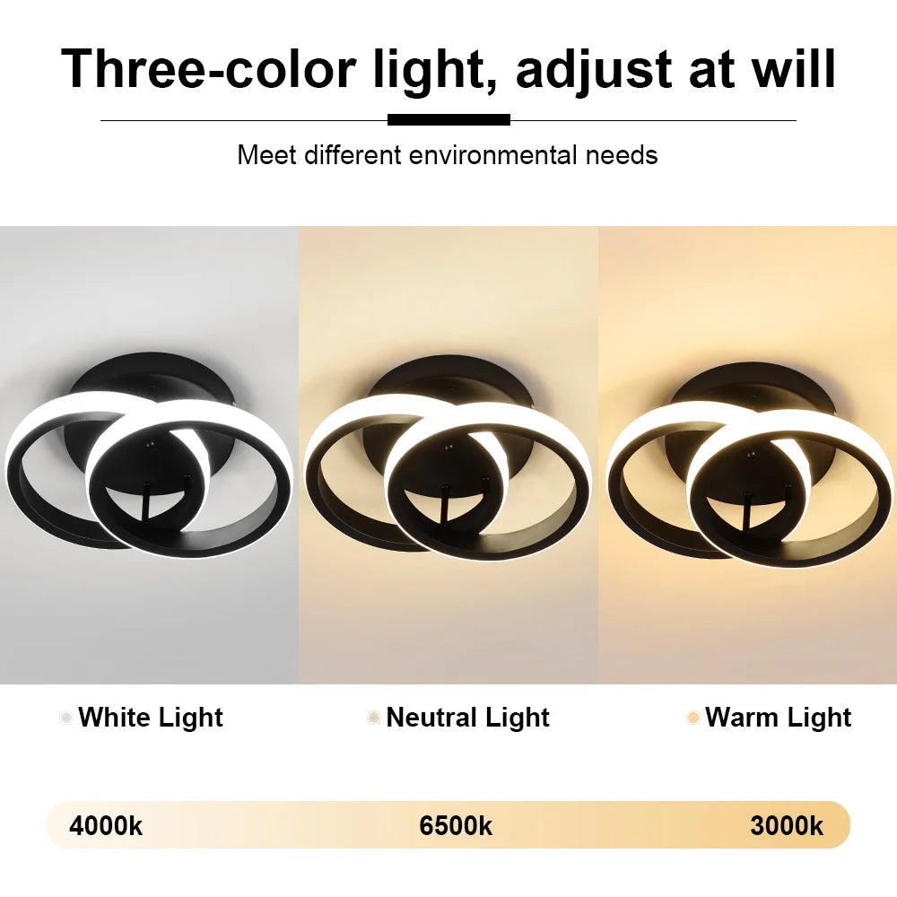 RUNTOIN Modern LED 3-Ring Ceiling Light | Bedroom & Living Room