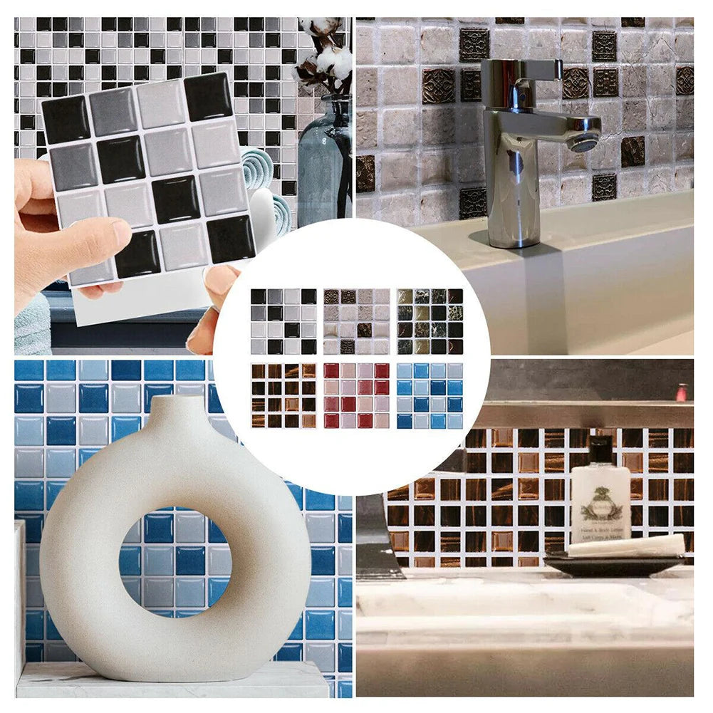 Self-adhesive Mosaic Tile Stickers Stick Bathroom Kitchen Wall Decal