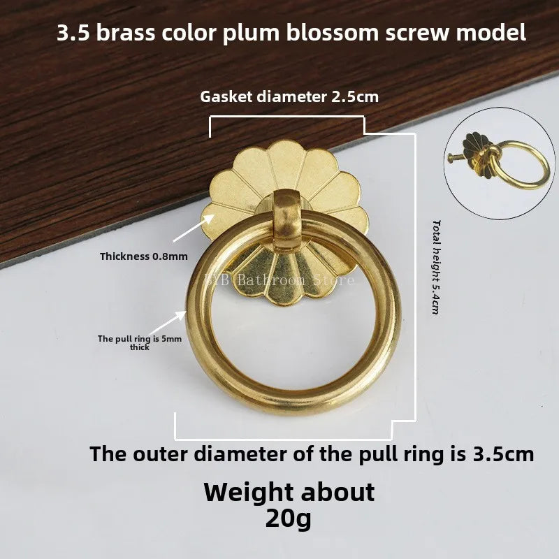 Antique Brass Ring Pull Knob | Vintage Cabinet Drawer Handle