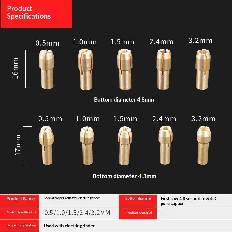 11-Piece Brass Collet Chuck Set for Rotary Tools 0.5–3.2mm