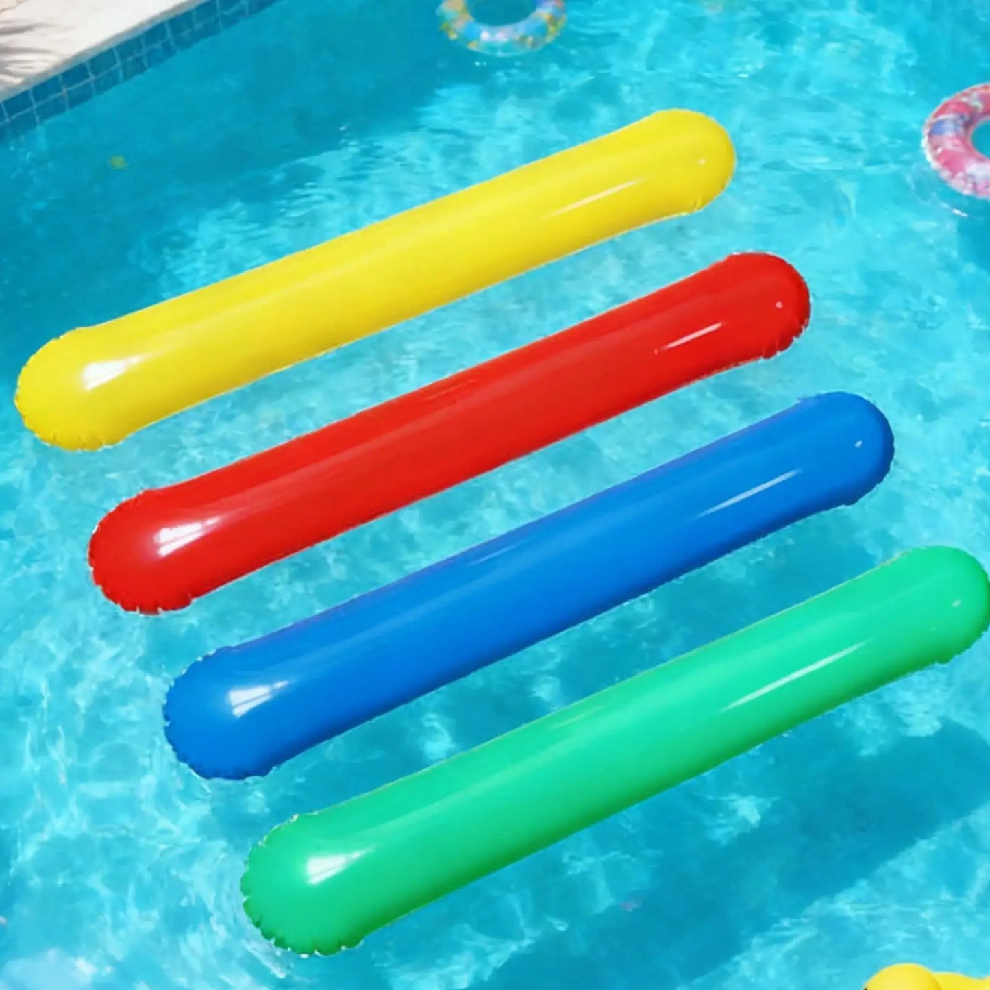 Inflatable Pool Noodle Set 4pcs Water Float Toys with Air Pump Pool Sticks for River Lake Beach Party Vacation Weekend Peaceful Pleasures Health and Wellness