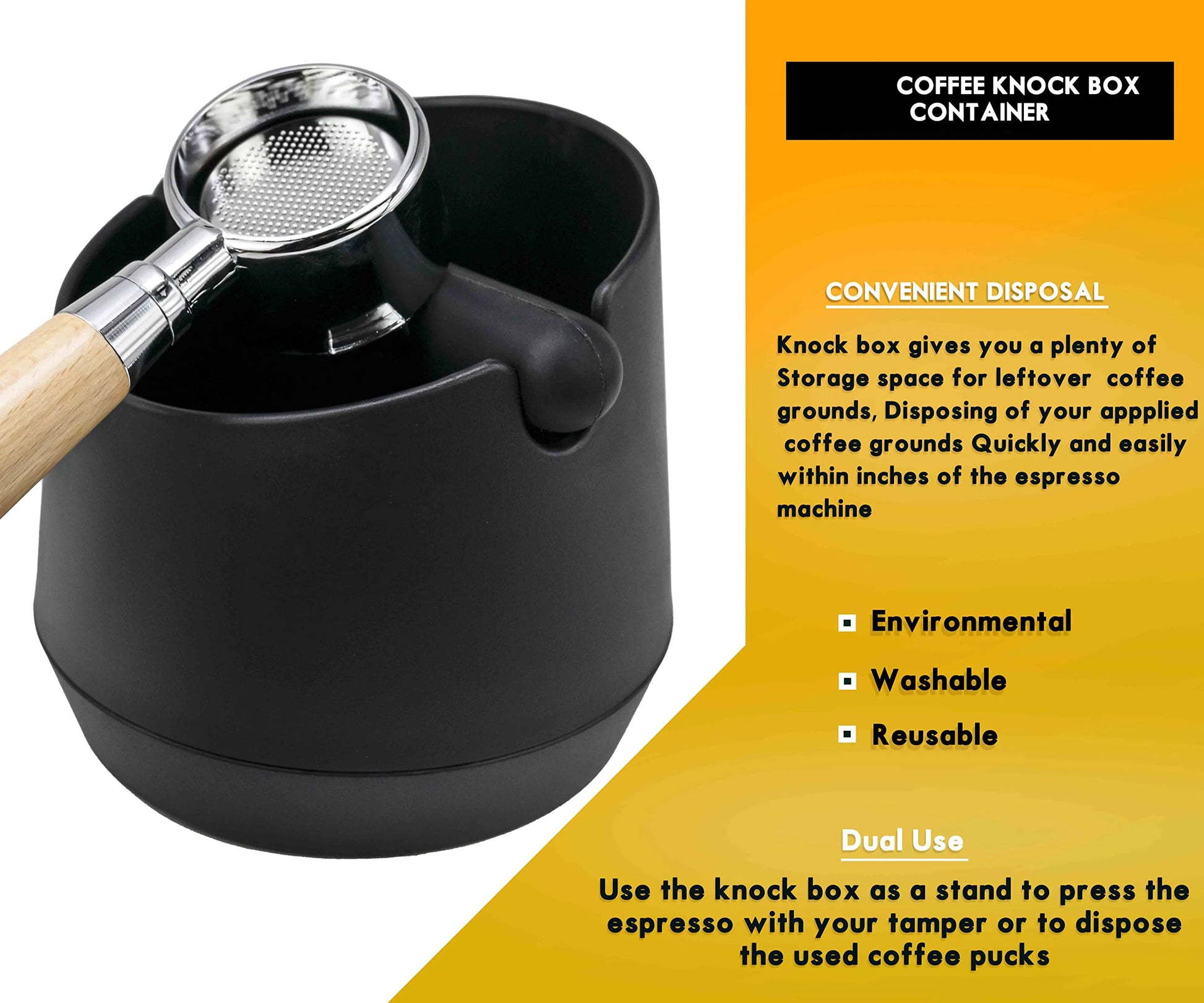 Coffee Knock Box Residue Dump Container, Non-slip Durable Barista Grinding Waste Collection Box Fat Body with Knock Bar Peaceful Pleasures Health and Wellness