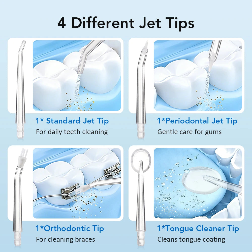 Portable Water Flosser Cordless Rechargeable Oral Irrigator 3 Cleaning Modes 4 Jet Tips 220ml Water Tank Home Travel Teeth Care Peaceful Pleasures Health and Wellness